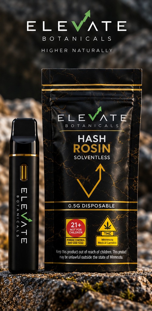 Elevate Botanicals Hash Rosin 0.5g disposable vape with its pouch