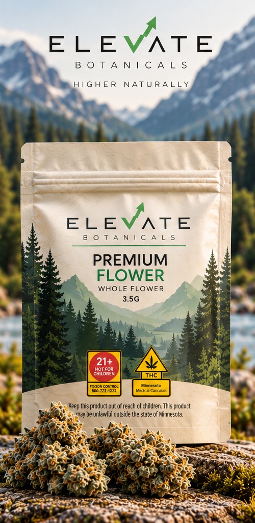 Elevate Botanicals Premium Flower pouch with whole flower buds